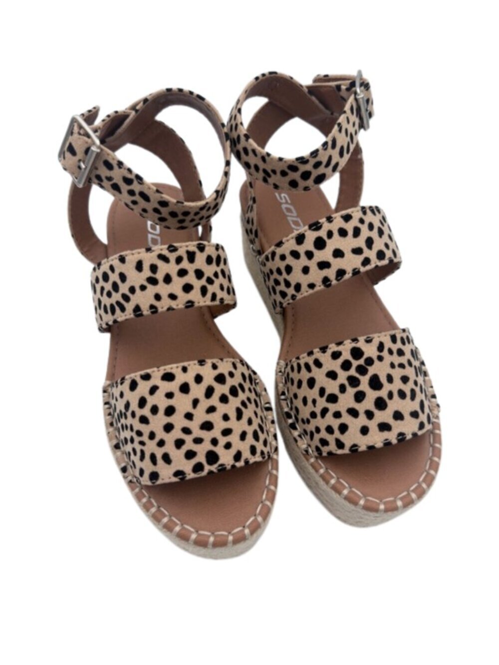 Cheetah Espadrille Flatform Sandal Ankle Strap Platform Wedge Soda Size 6 Beach